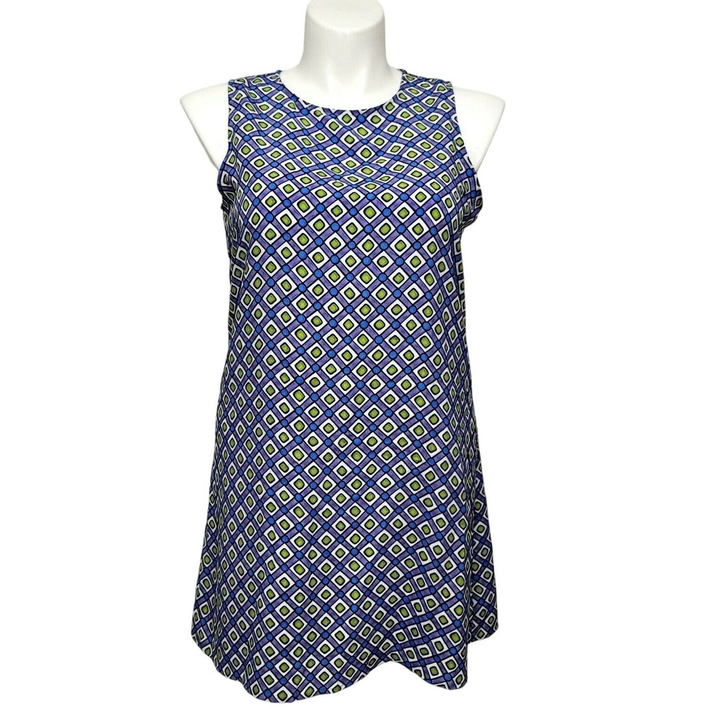 Tickets Clothing Womens L Purple‎ Green Geometric Diamond Shift Dress Y2K